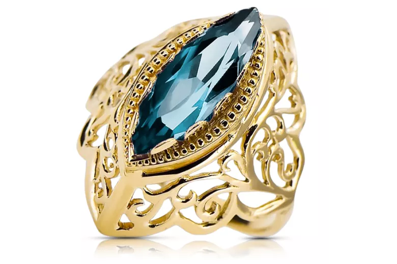 Каблучка Вінтаж вироби Аквамарин 14K Жовте золото vrc017y